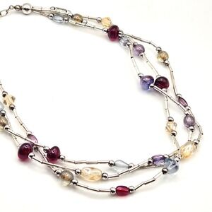 Napier Triple Strand Liquid Silver Tone Multi Color Glass Bead‎ Choker Necklace